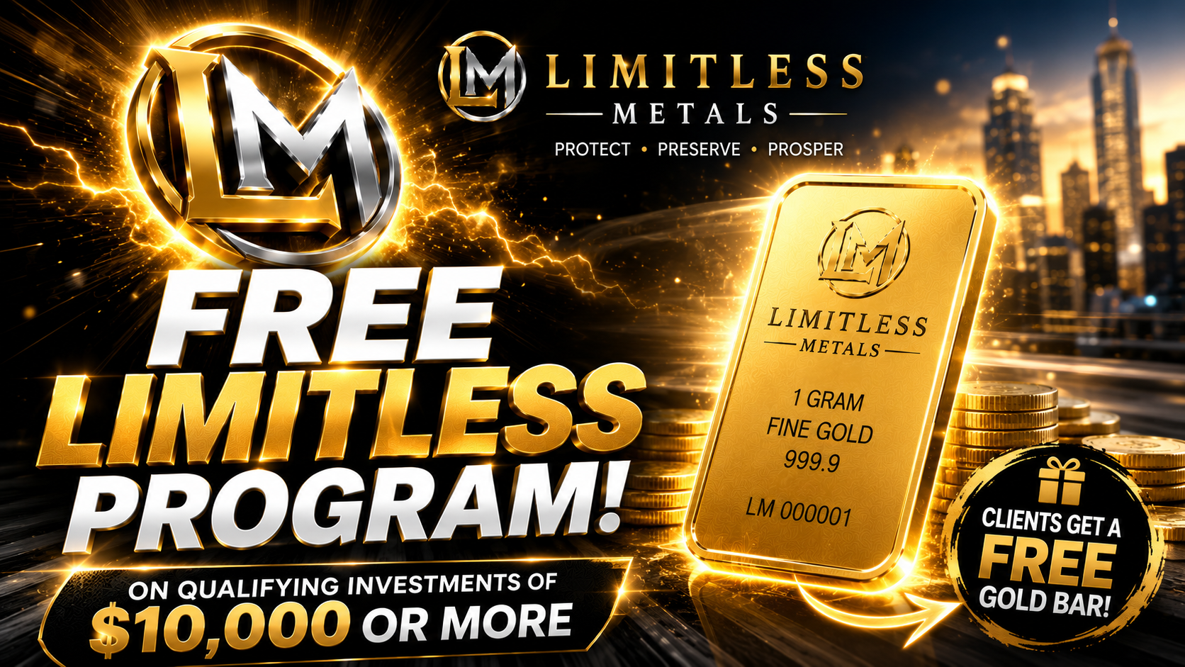 The Limitless Program: Qualifying Precious Metals Investments of $10,000 or More Can Receive a Free Valcambi 1gram Gold Bar