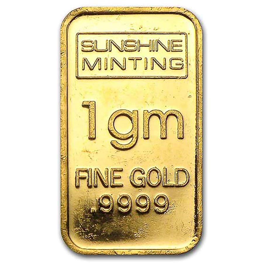 Representative 1 gram secondary-market gold bar; refiner and design vary