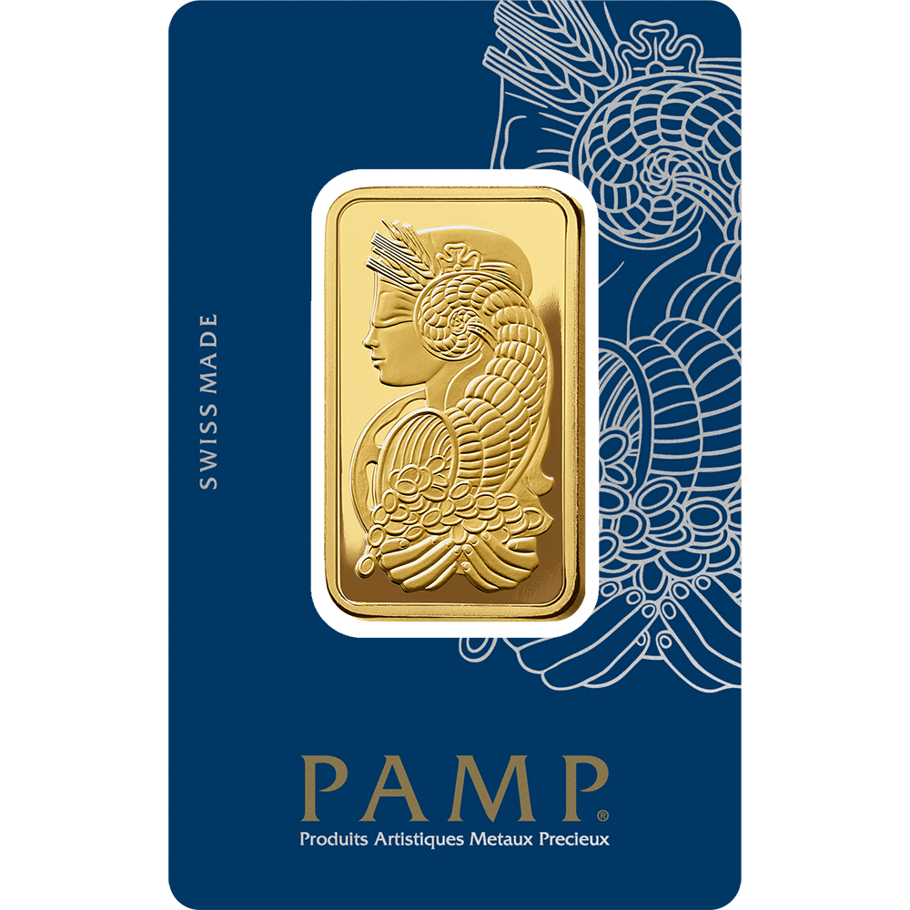PAMP Lady Fortuna one-ounce gold bar in CertiPAMP packaging